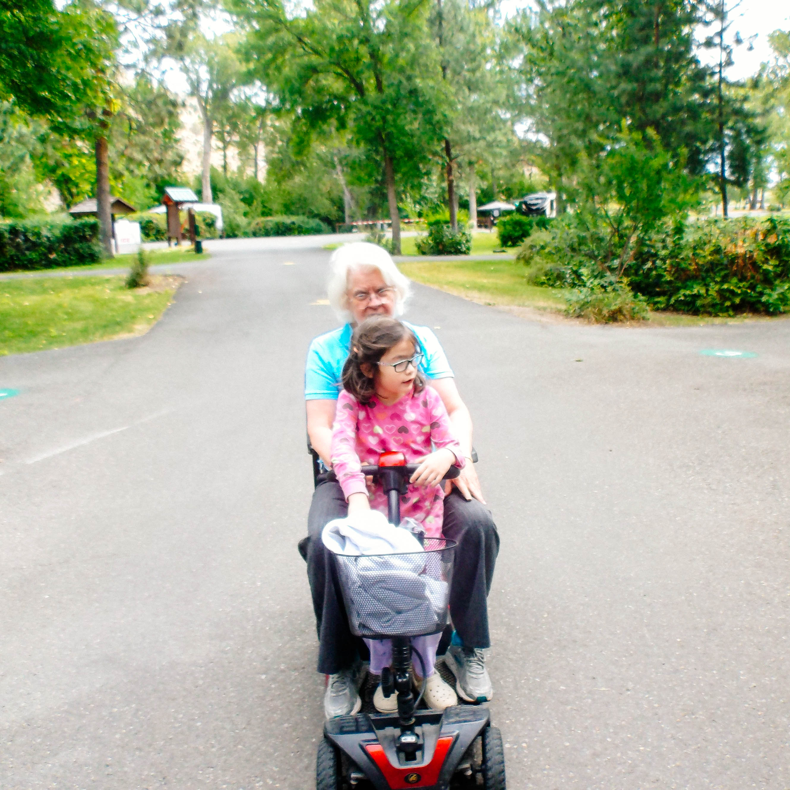 Carole Griffitts with her youngest granddaughter at Oregon State Park, where they camped.