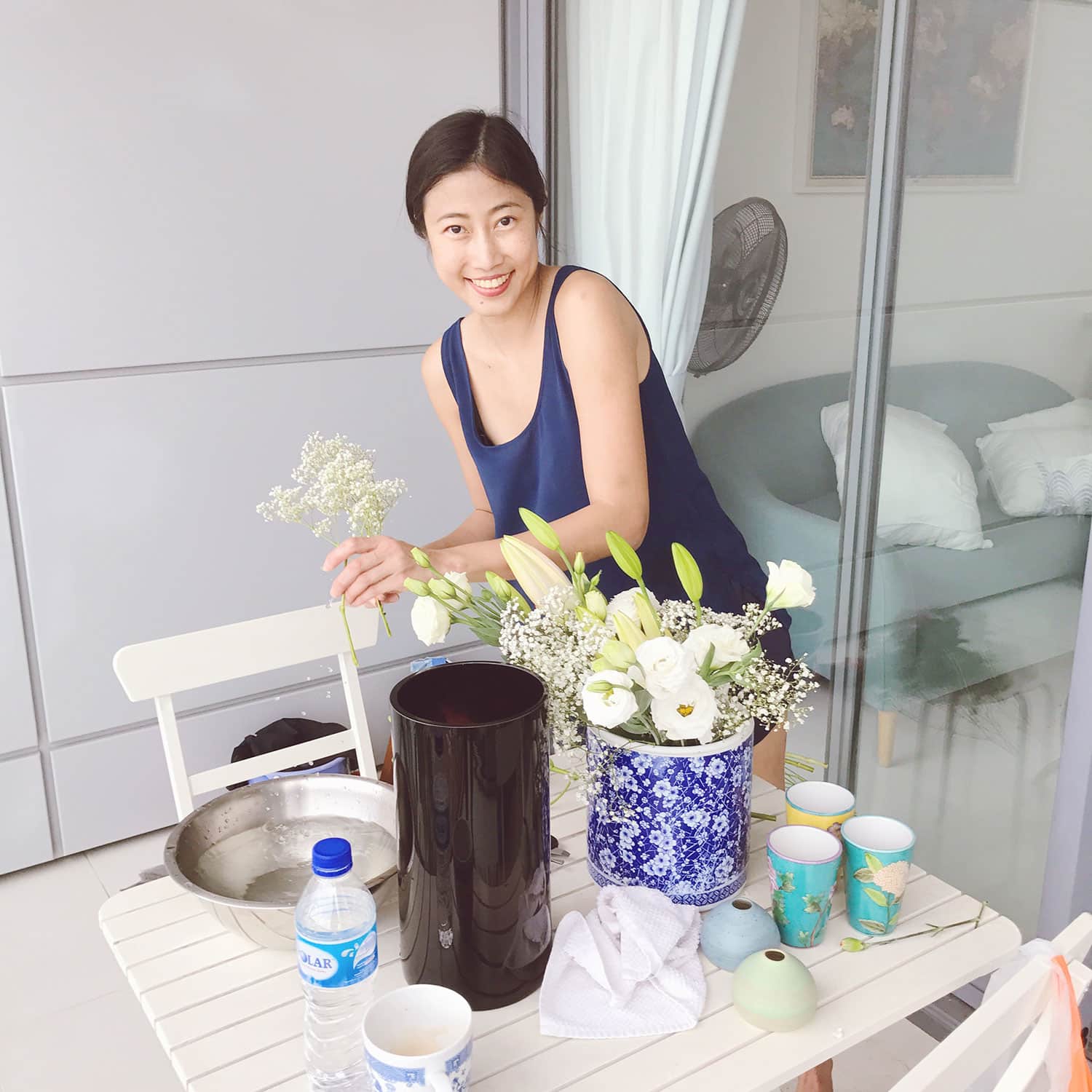 Amateur floral arrangement at home.