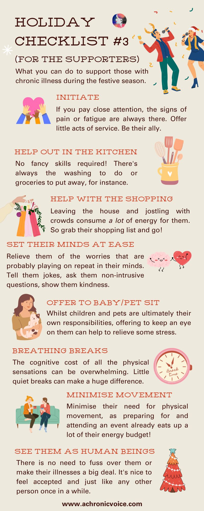 Holiday Checklist #3 Infographic (For the Supporters) — What you can do to support those with chronic illness during the festive season.