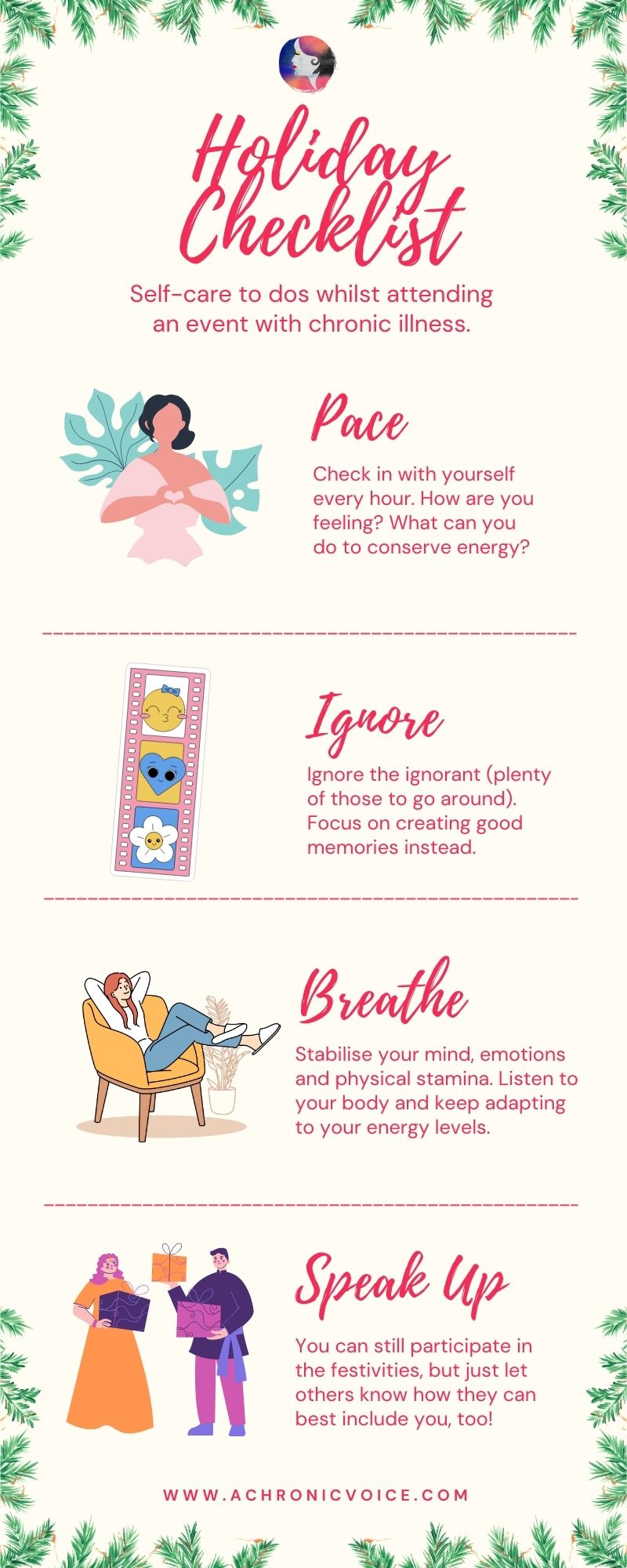 Holiday Checklist - Self-care to dos whilst attending an event with chronic illness [Infographic]
