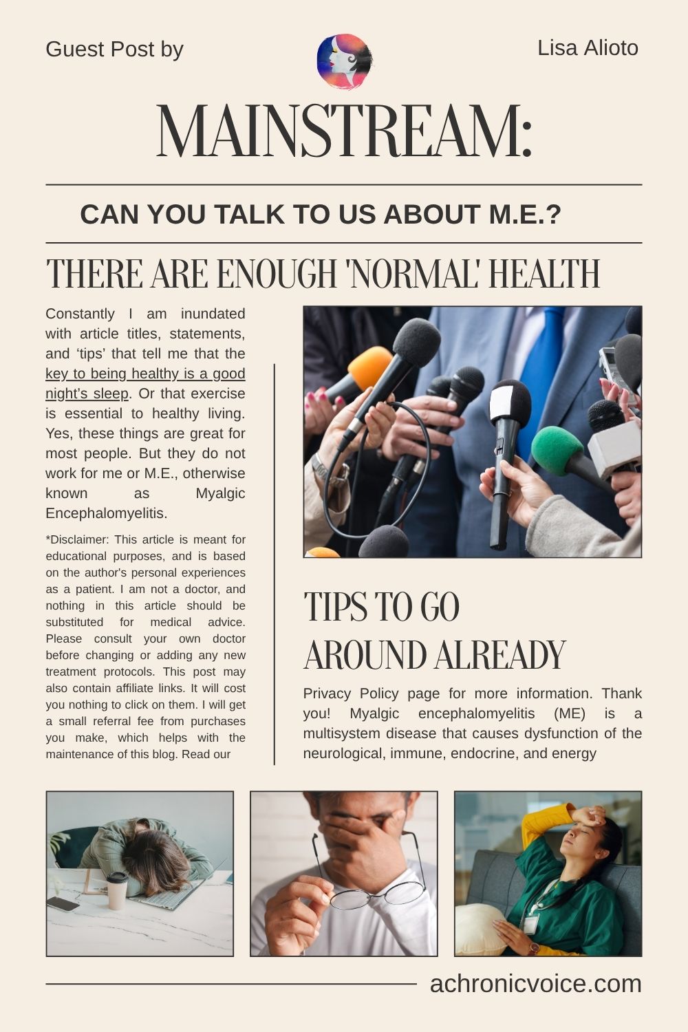 Mainstream: Can You Talk to Us About ME? (There are Enough 'Normal' Health Tips to Go Around Already)