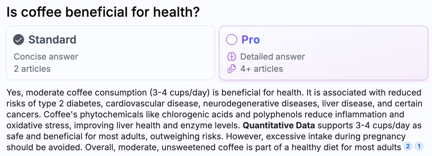 MediSearch Standard and Pro Q&A - Is coffee beneficial for health?