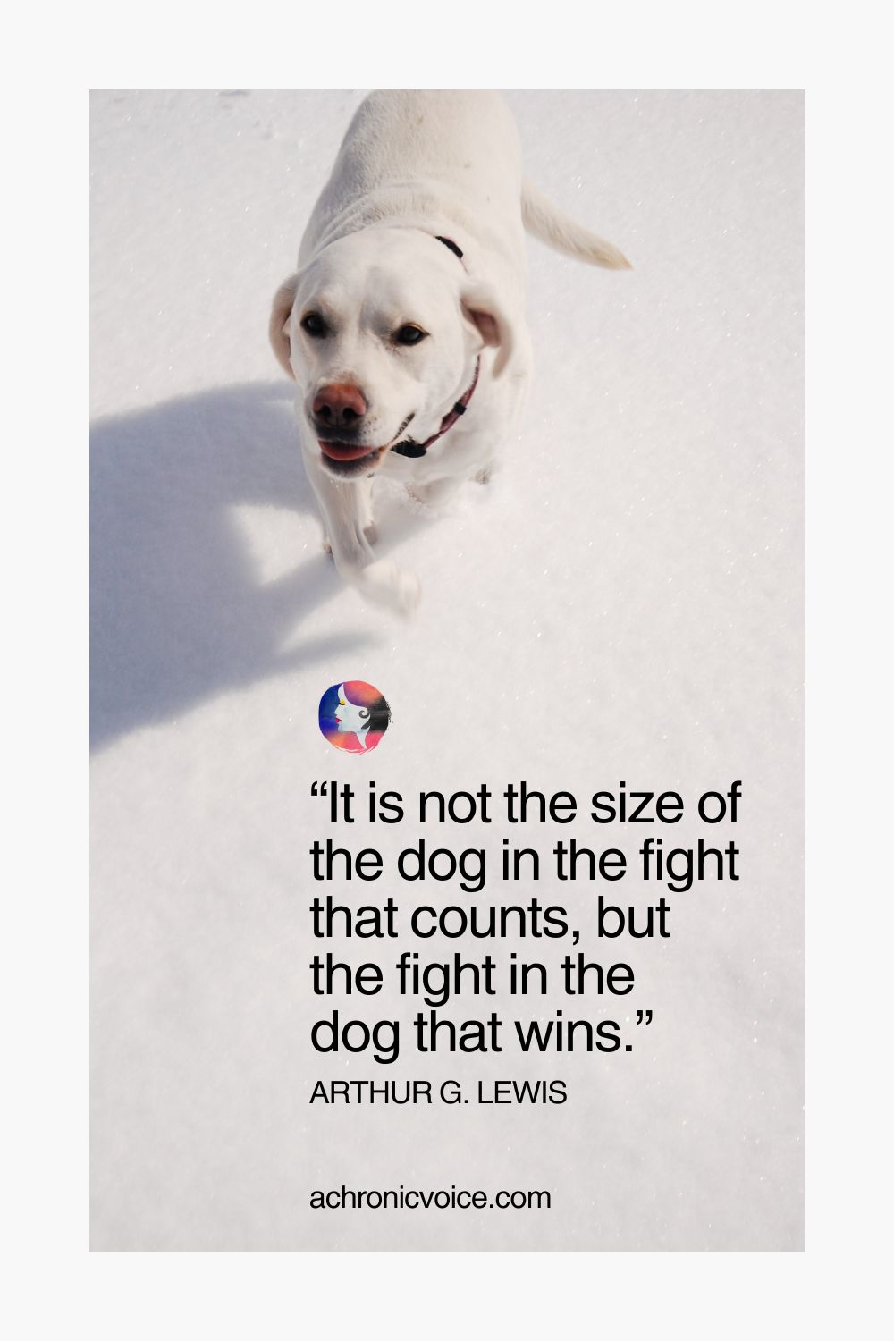 “It is not the size of the dog in the fight that counts, but the fight in the dog that wins.” ― Arthur G. Lewis, Stub Ends of Thought and Verse