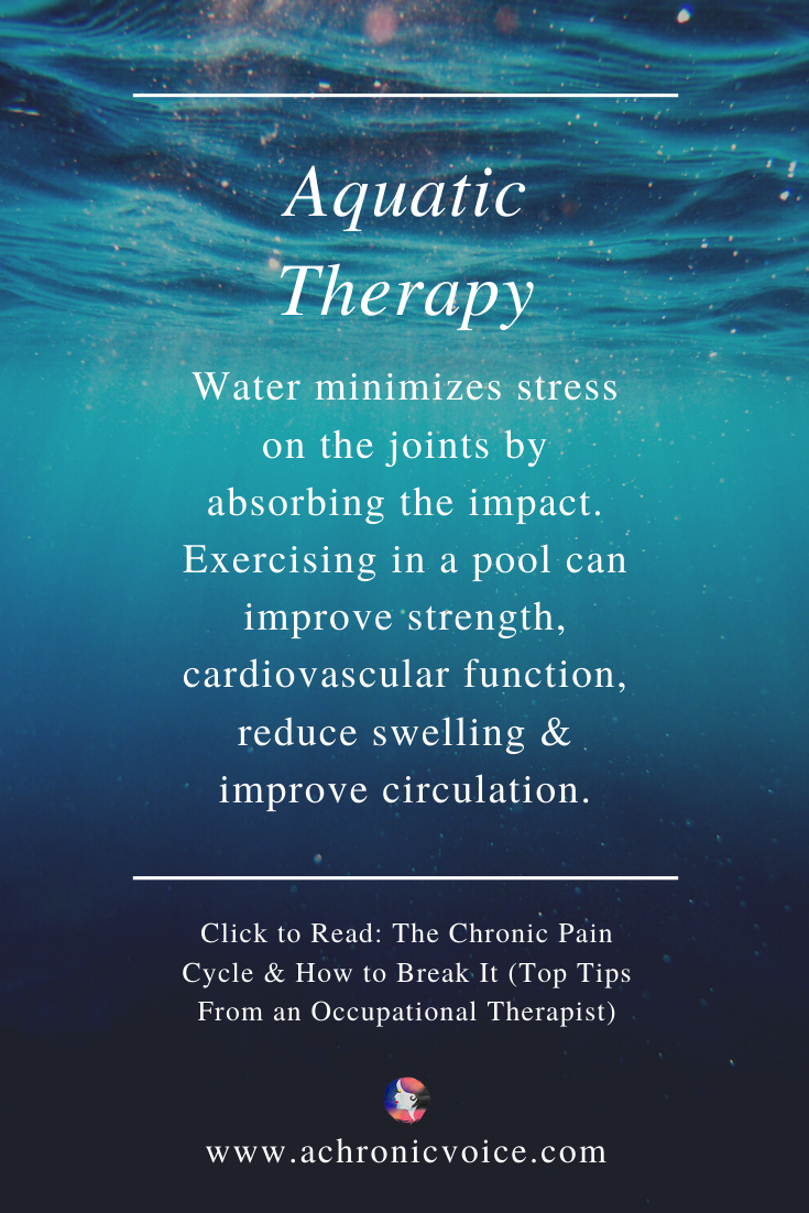 The buoyancy of the water minimizes stress on the joints by absorbing the impact. Water provides resistance which improves strength and cardiovascular functioning. The water also offers some compression which is beneficial for reducing swelling and improving circulation. Click To Read: The Chronic Pain Cycle & How To Break It (Top Tips From An Occupational Therapist)