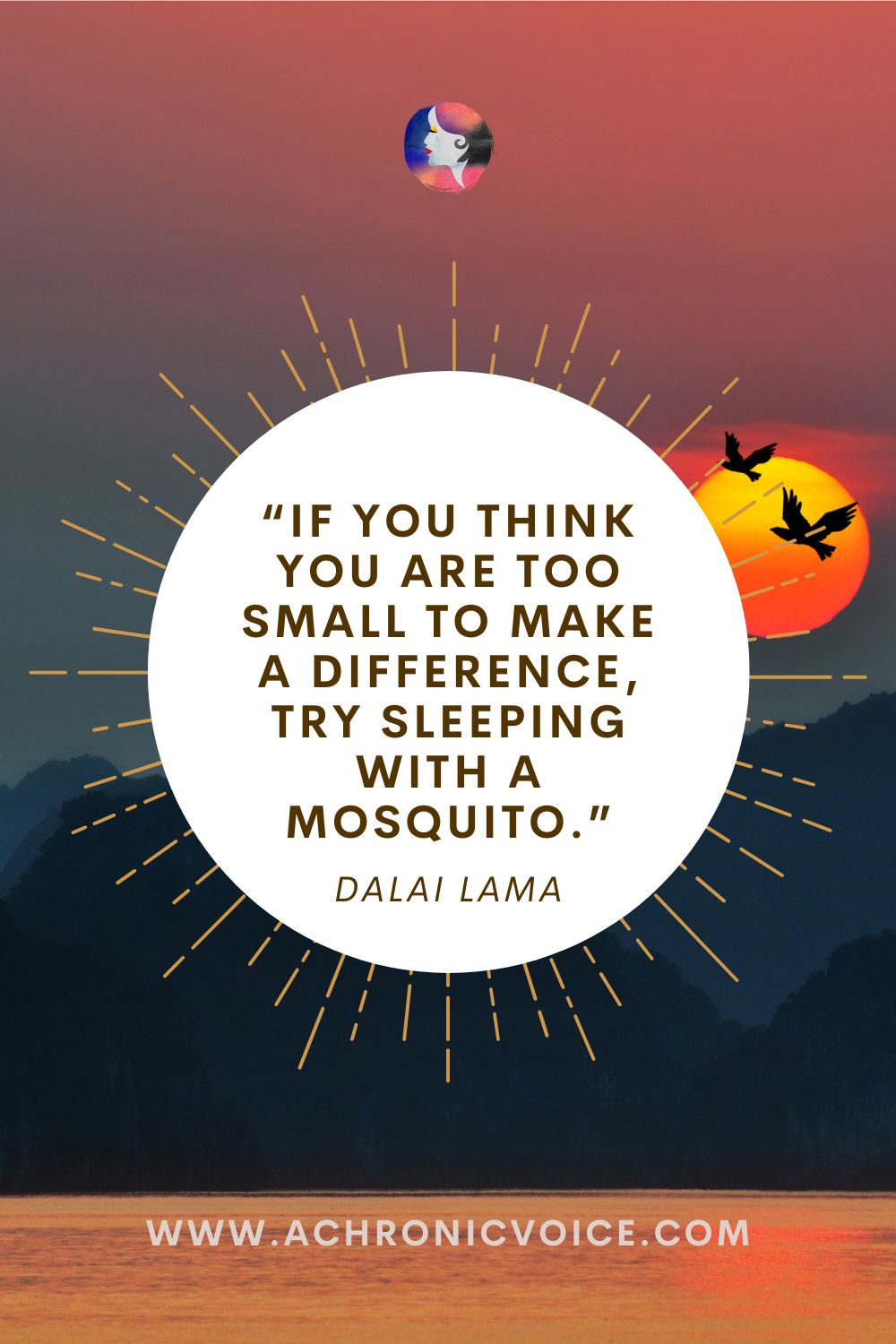 “If you think you are too small to make a difference, try sleeping with a mosquito.” — Dalai Lama